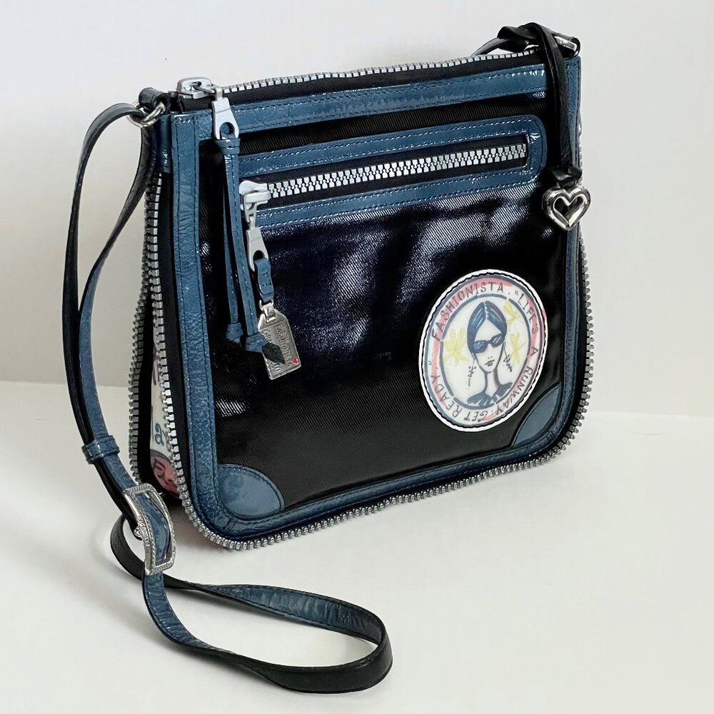 Brighton Fashionista Crossbody Shoulder Bag Life's A Runway Leather Black Blue